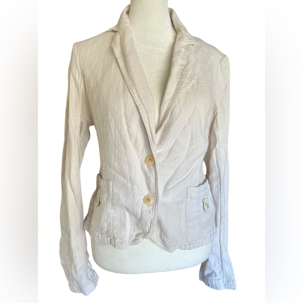 Cartonnier x Anthropologie Linen-Blend Blazer Jacket Cream Beige 8 Boho Classic